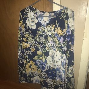 Blue whit and yellow floral blouse